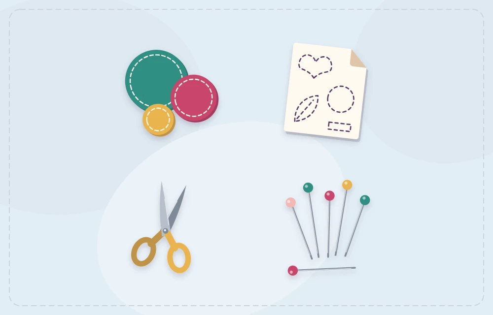 Cut felt circles with a paper template, scissors and pins