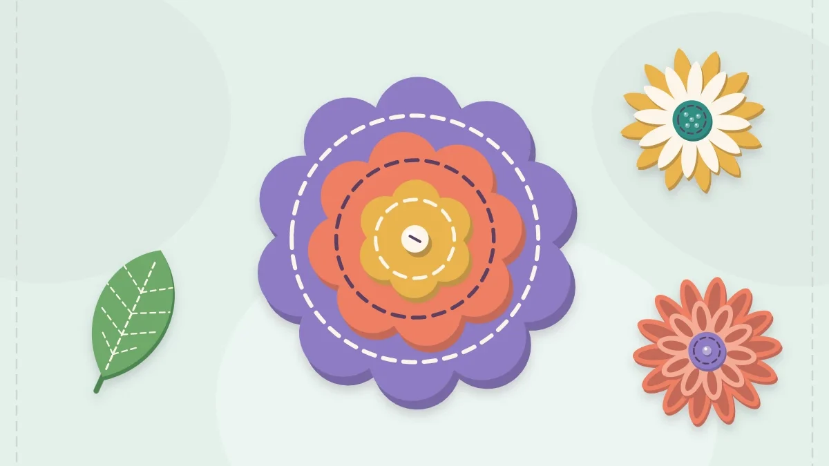 A layered felt flower with a daisy, a loop flower and a leaf