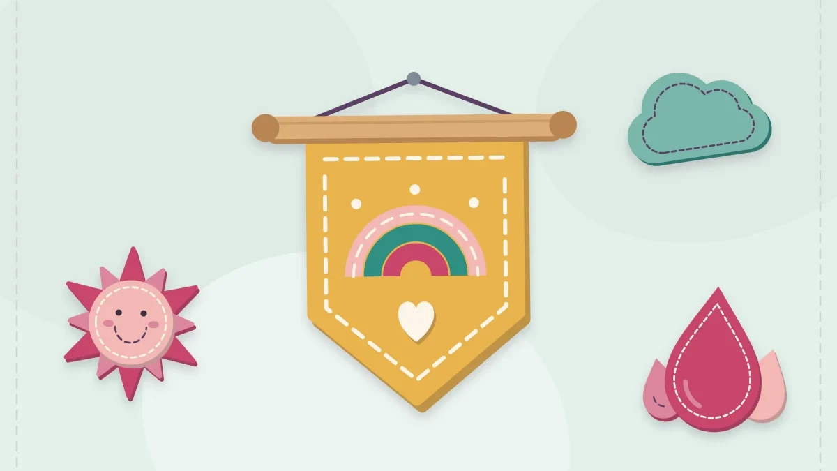 Felt wall banner on a dowel with a cloud, raindrop and sun